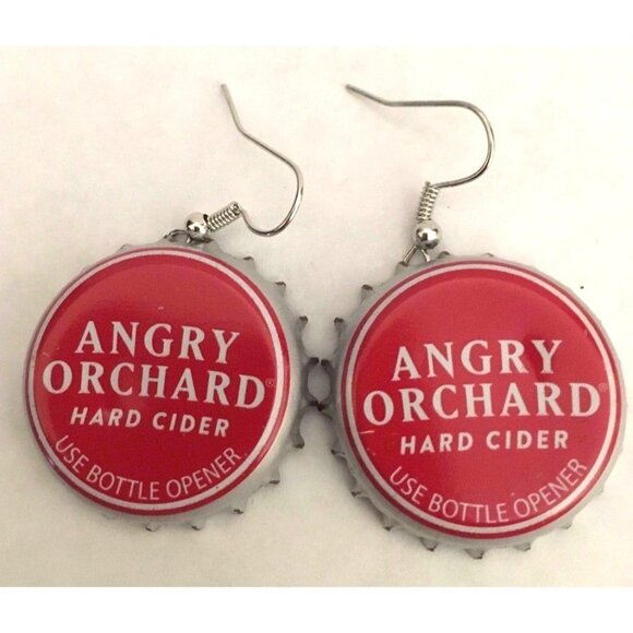 Angry Orchard Hard Cider Bottle Cap Earrings Artisan Collectible FUN! NEW! - Picture 1 of 1